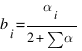 b_{i} = {alpha_{i}}/{2 + sum{}{}{alpha}}