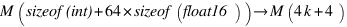 M(sizeof(int) + 64*sizeof(float16)) right M(4k + 4) M(sizeof(int) + 64*sizeof(float16)) right M(4k + 4)
